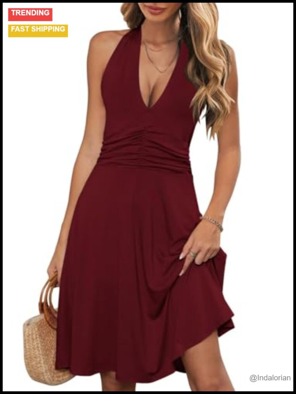 Halter Neck Backless Mini Sundress with Pocket Flowy Boho Summer Dress - Picture 1 of 6